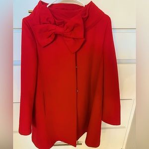 Kate Spade red pea coat with bow on collar.